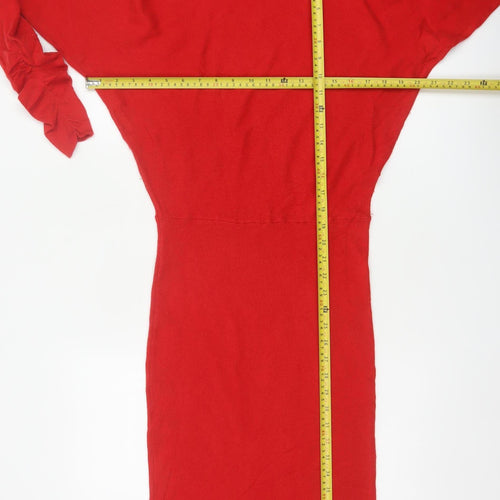 Reiss Women Red M Merino Wool Jumper Midi Roll Neck Dress