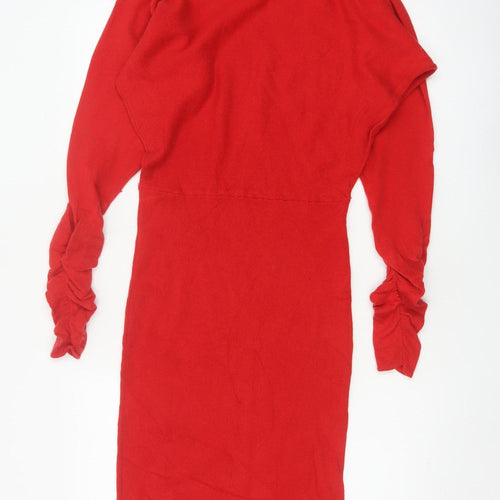Reiss Women Red M Merino Wool Jumper Midi Roll Neck Dress