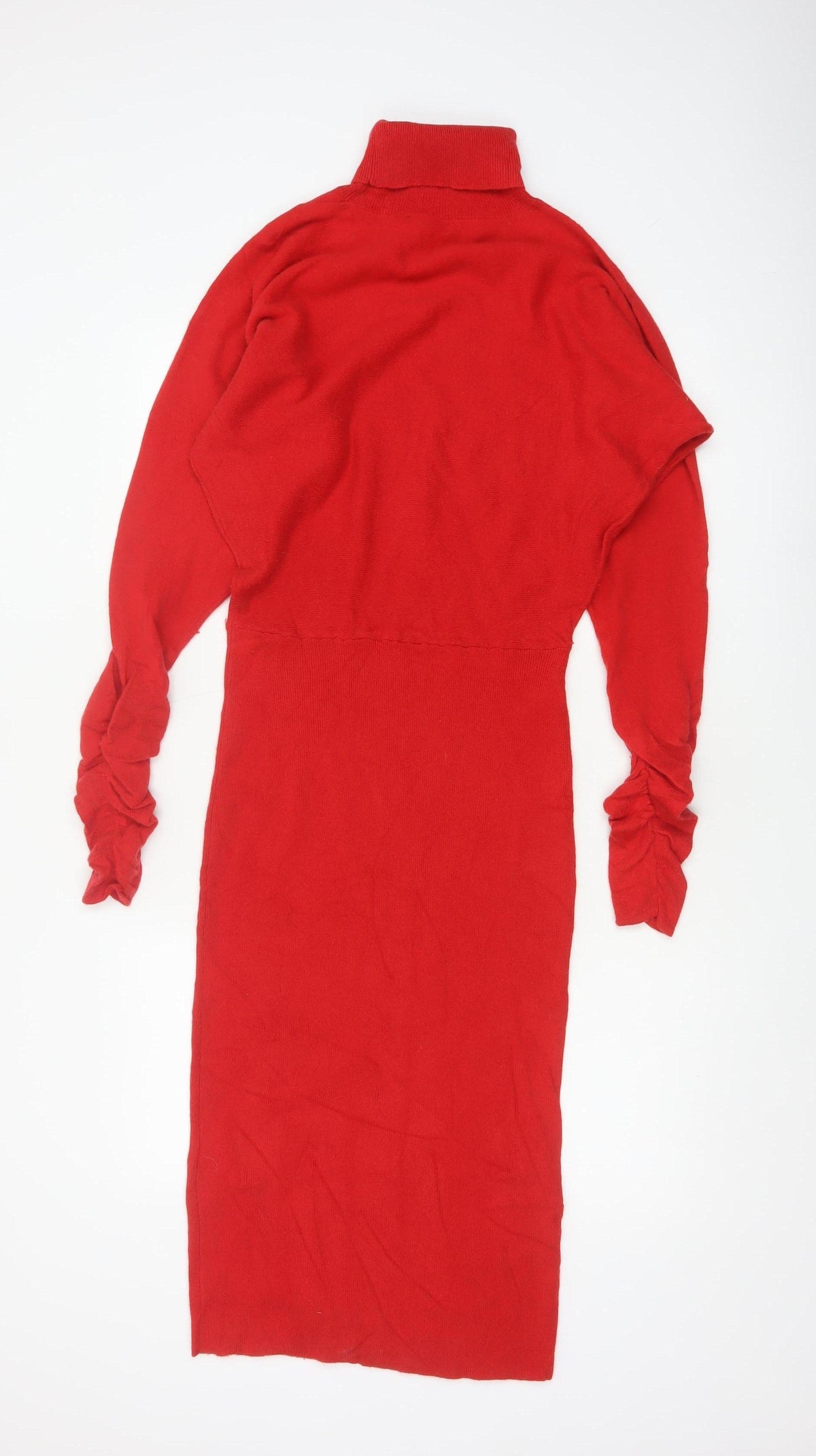 Reiss Women Red M Merino Wool Jumper Midi Roll Neck Dress