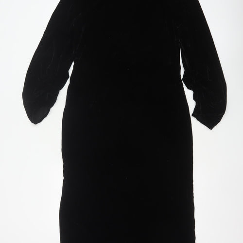 Zara Women Black S Velvet Long Bodycon Balloon Sleeve Party Dress