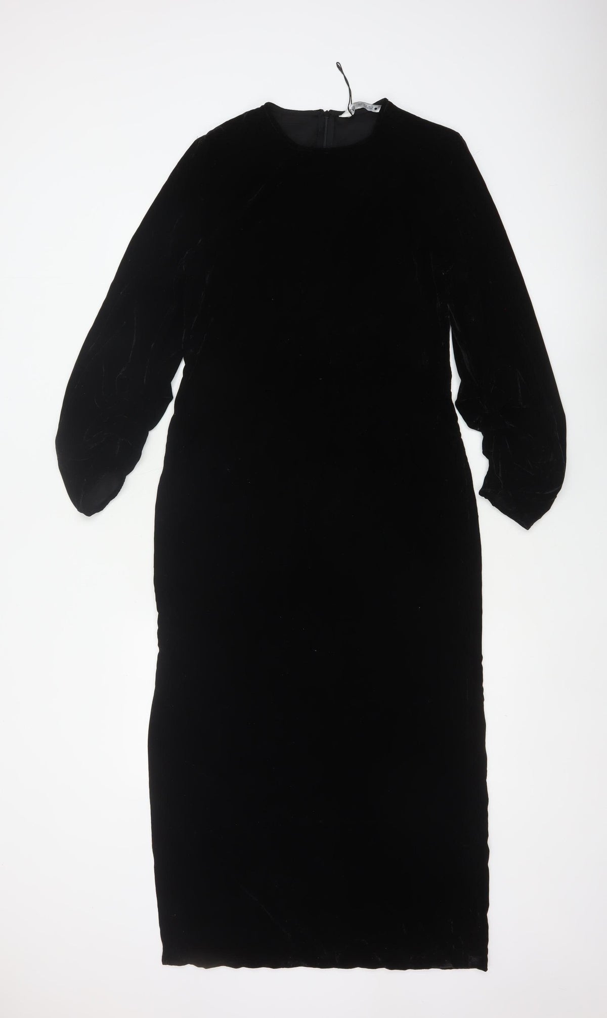 Zara Women Black S Velvet Long Bodycon Balloon Sleeve Party Dress