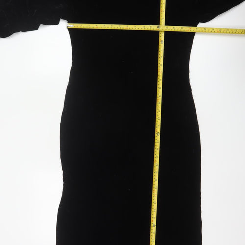 Zara Women Black S Velvet Long Bodycon Balloon Sleeve Party Dress