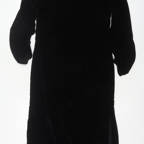 Zara Women Black S Velvet Long Bodycon Balloon Sleeve Party Dress