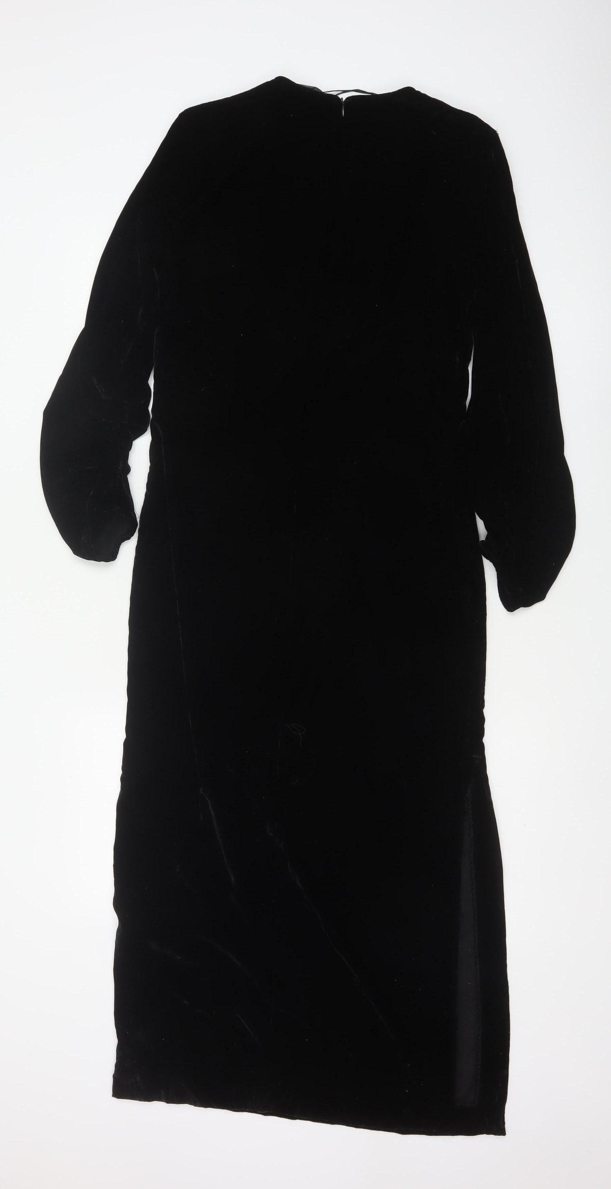 Zara Women Black S Velvet Long Bodycon Balloon Sleeve Party Dress