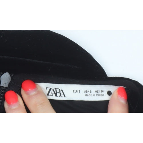Zara Women Black S Velvet Long Bodycon Balloon Sleeve Party Dress