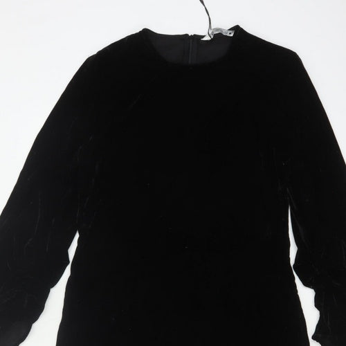 Zara Women Black S Velvet Long Bodycon Balloon Sleeve Party Dress