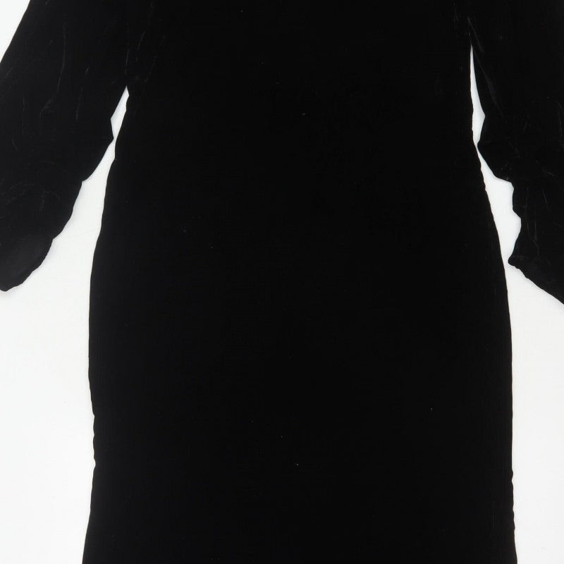 Zara Women Black S Velvet Long Bodycon Balloon Sleeve Party Dress