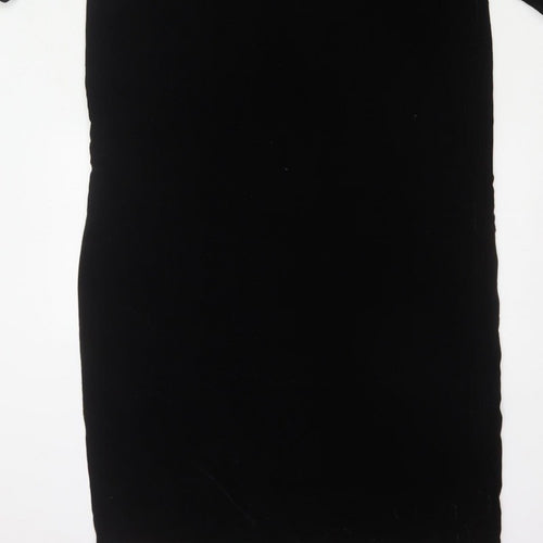 Zara Women Black S Velvet Long Bodycon Balloon Sleeve Party Dress