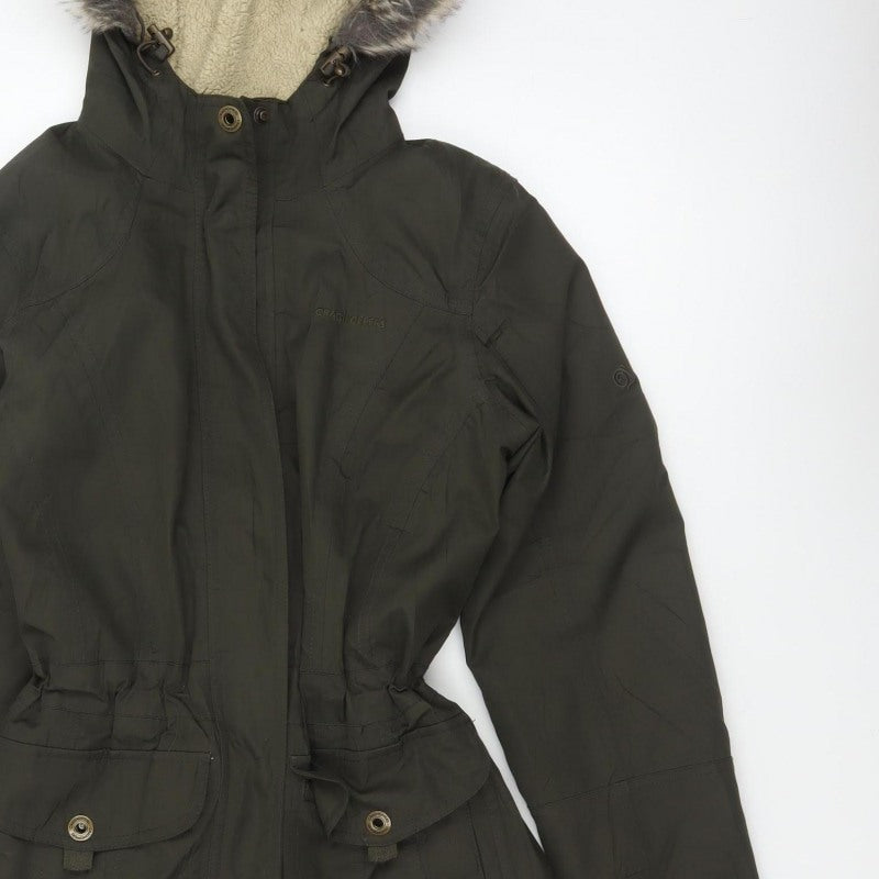 Craghoppers Women’s Black UK 10 Long Hooded Faux Fur Trim Parka Coat