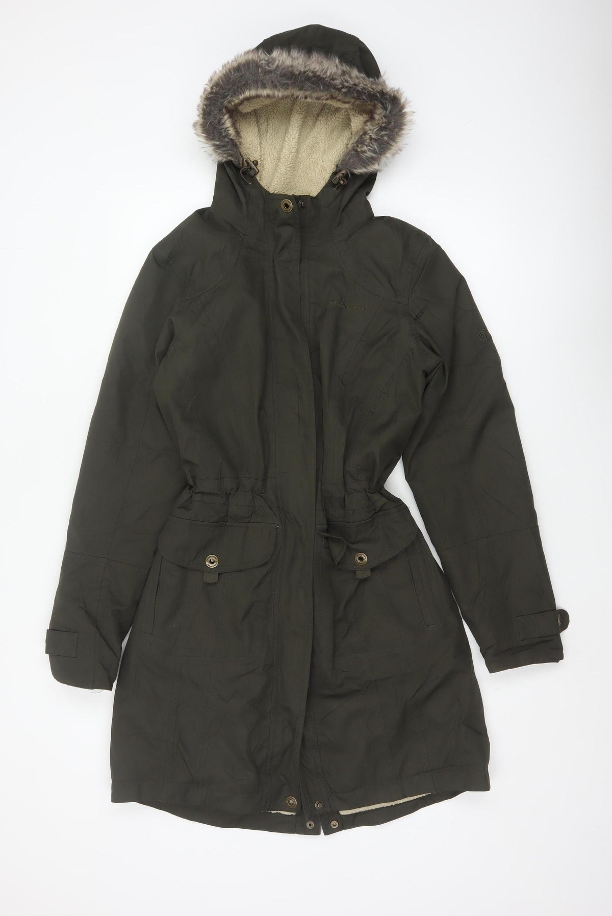 Craghoppers Women’s Black UK 10 Long Hooded Faux Fur Trim Parka Coat