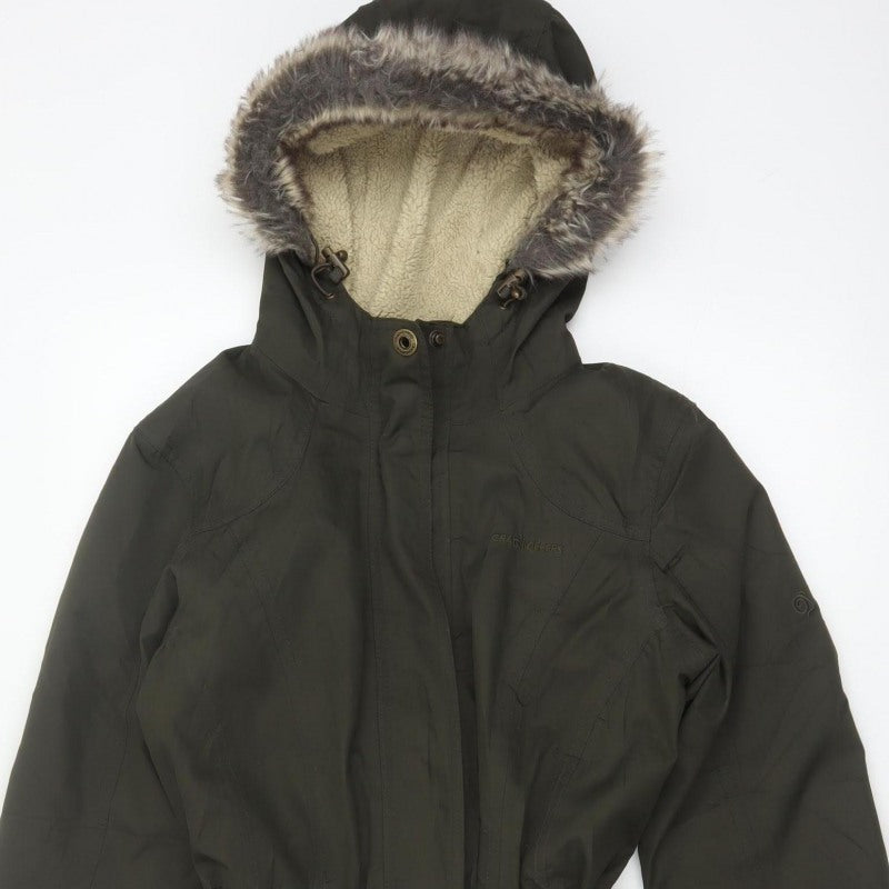 Craghoppers Women’s Black UK 10 Long Hooded Faux Fur Trim Parka Coat