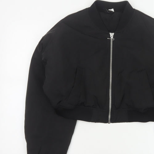 H&M Women’s Black M Cropped Padded Bomber Jacket Full Zip