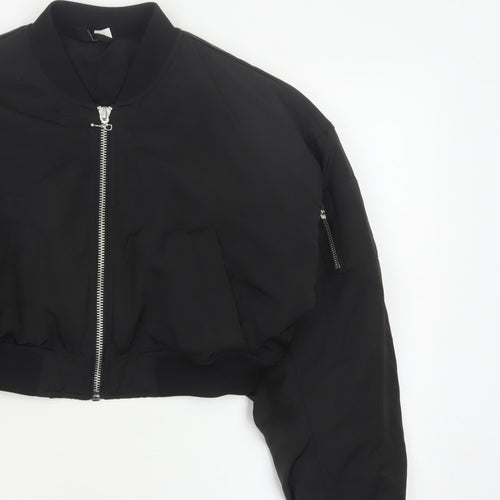 H&M Women’s Black M Cropped Padded Bomber Jacket Full Zip
