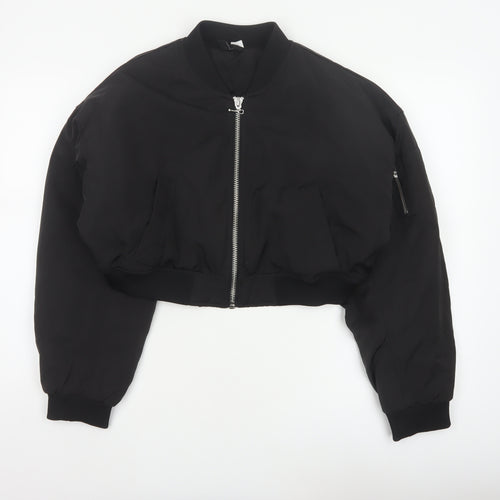 H&M Women’s Black M Cropped Padded Bomber Jacket Full Zip