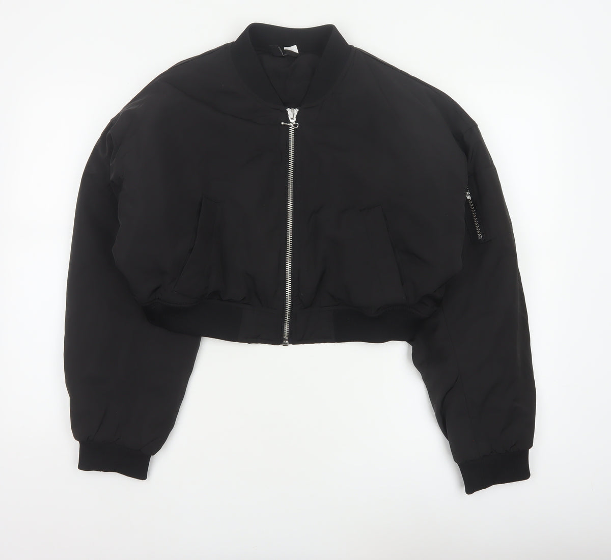 H&M Women’s Black M Cropped Padded Bomber Jacket Full Zip