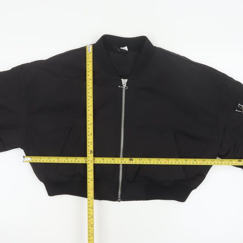 H&M Women’s Black M Cropped Padded Bomber Jacket Full Zip
