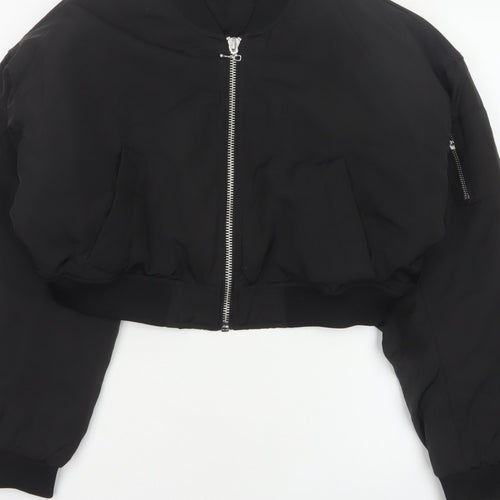 H&M Women’s Black M Cropped Padded Bomber Jacket Full Zip