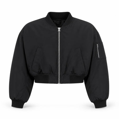 H&M Women’s Black M Cropped Padded Bomber Jacket Full Zip