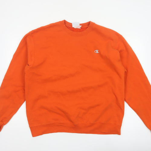 Champion Men Orange XL Crew Neck Pullover Sweatshirt Embroidered Logo