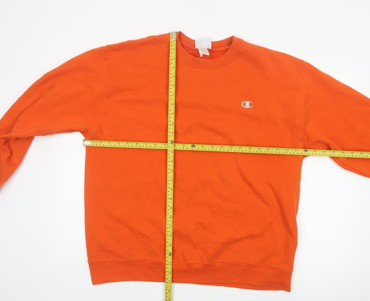 Champion Men Orange XL Crew Neck Pullover Sweatshirt Embroidered Logo