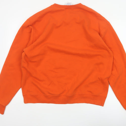 Champion Men Orange XL Crew Neck Pullover Sweatshirt Embroidered Logo