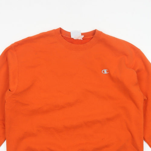 Champion Men Orange XL Crew Neck Pullover Sweatshirt Embroidered Logo