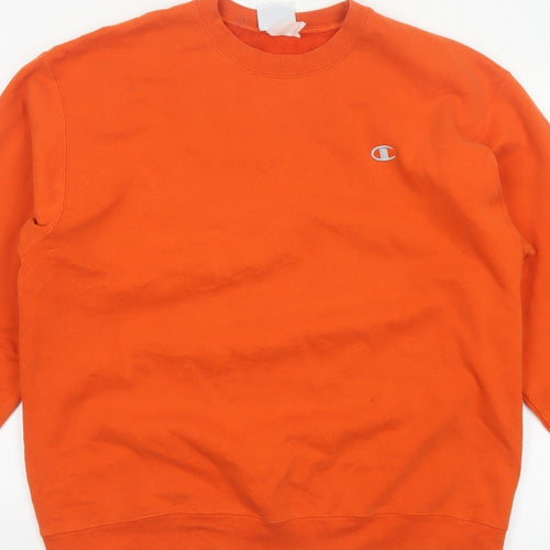 Champion Men Orange XL Crew Neck Pullover Sweatshirt Embroidered Logo