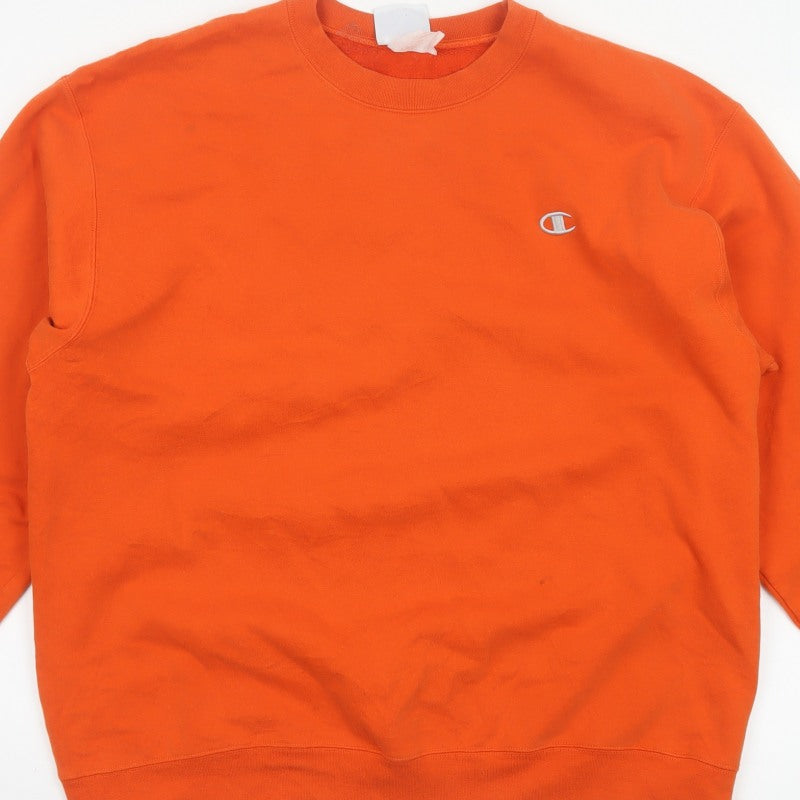 Champion Men Orange XL Crew Neck Pullover Sweatshirt Embroidered Logo