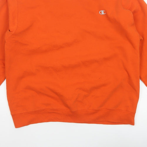 Champion Men Orange XL Crew Neck Pullover Sweatshirt Embroidered Logo