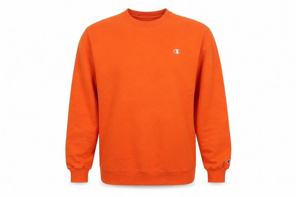 Champion Men Orange XL Crew Neck Pullover Sweatshirt Embroidered Logo