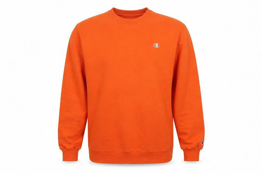 Champion Men Orange XL Crew Neck Pullover Sweatshirt Embroidered Logo