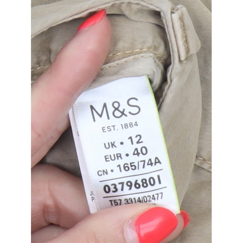 Marks & Spencer Women Beige UK 12 Cotton Chino Shorts Pockets