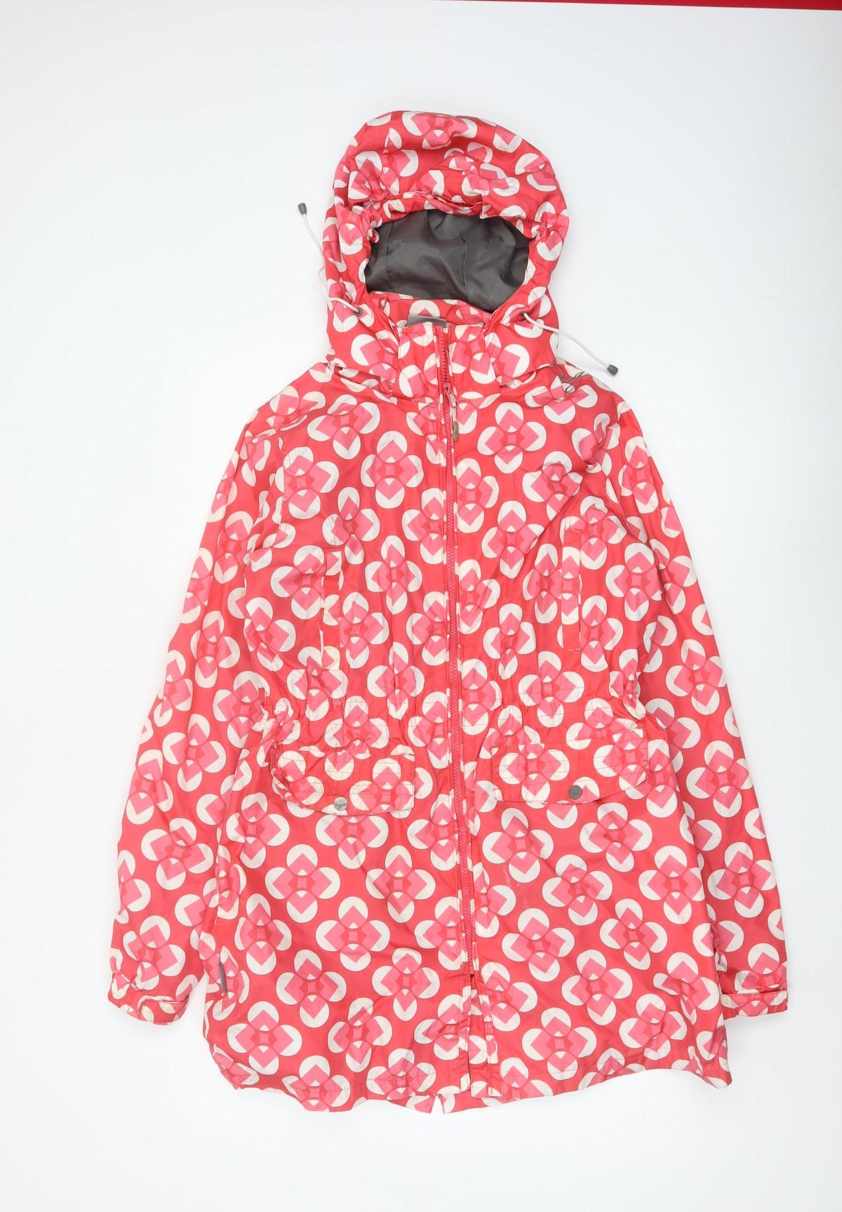 TOG24 Women's Pink Geometric Hooded Jacket UK 14 Lightweight Outdoor