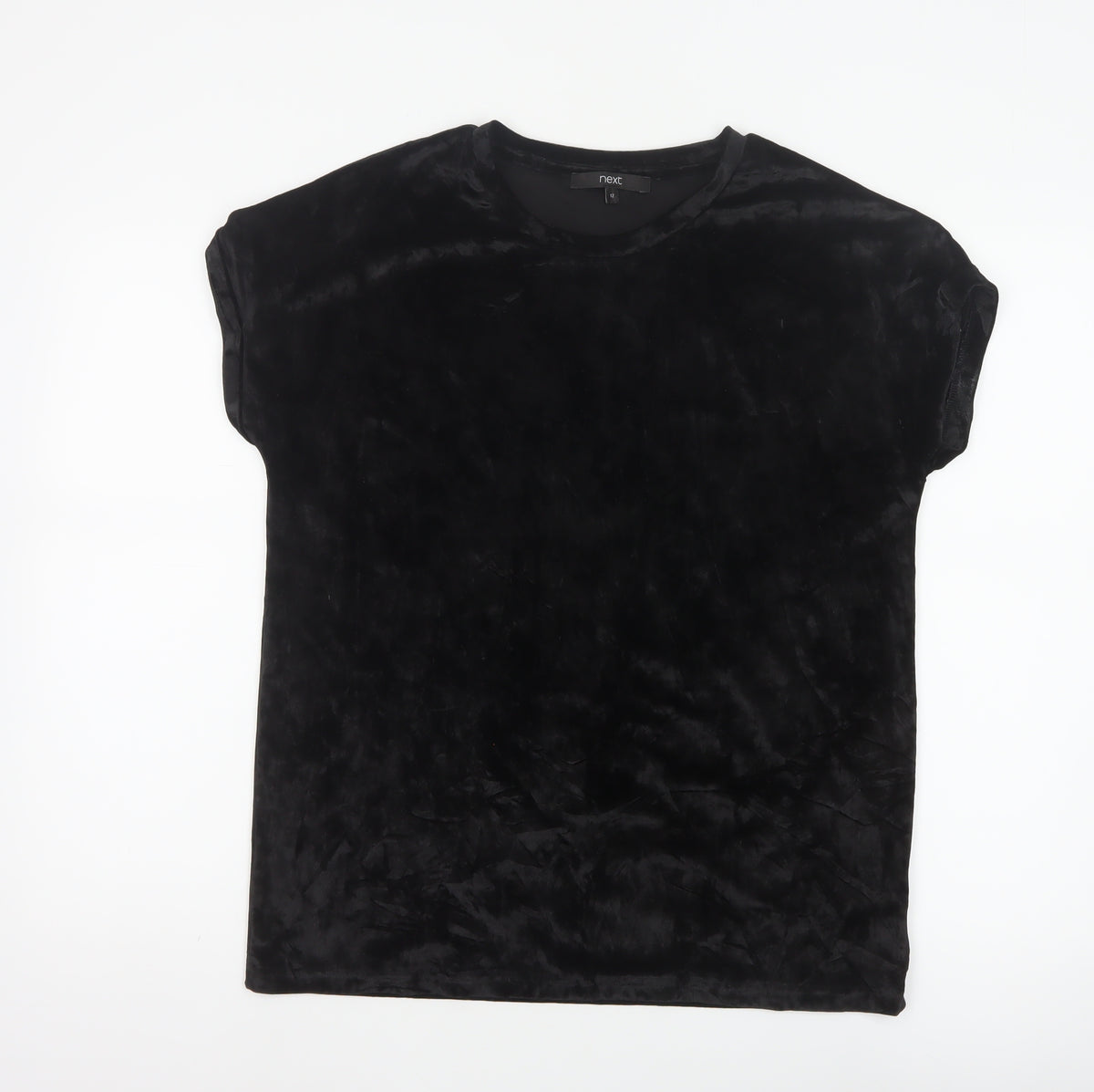 Next Women’s Black UK 12 Velvet Stretch Basic Cap Sleeve T-Shirt