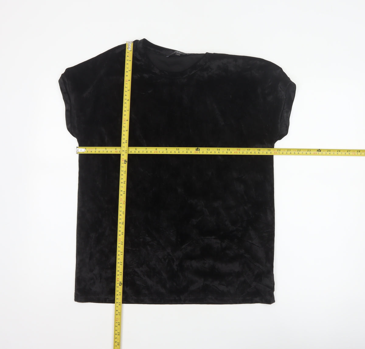 Next Women’s Black UK 12 Velvet Stretch Basic Cap Sleeve T-Shirt