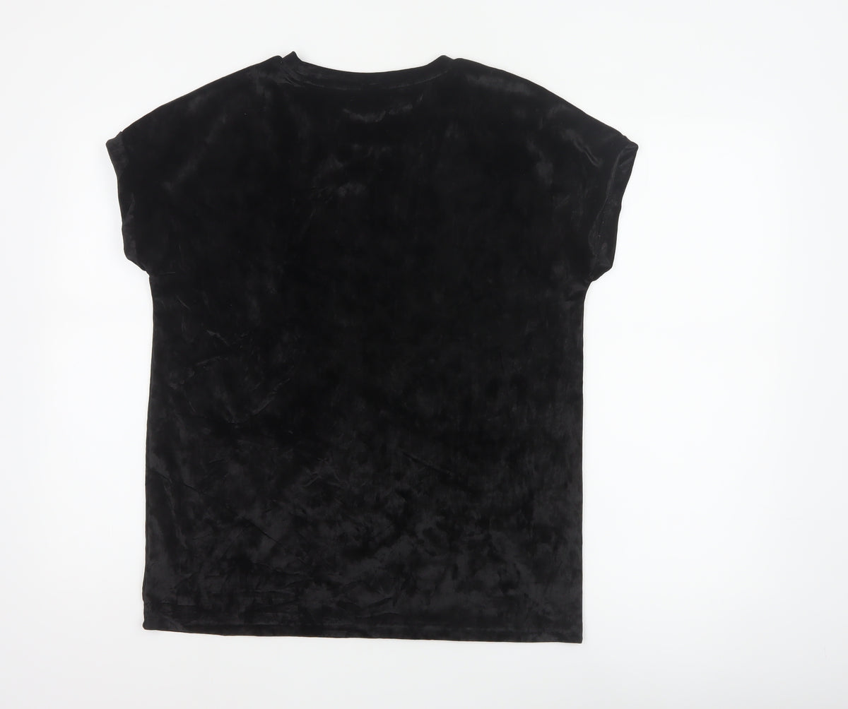 Next Women’s Black UK 12 Velvet Stretch Basic Cap Sleeve T-Shirt