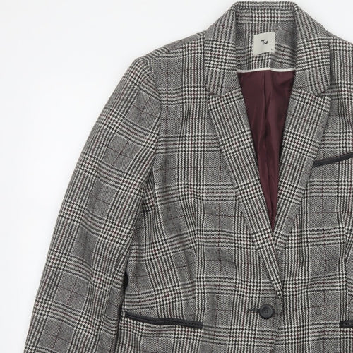 Tu Women’s Grey Check Blazer Size 18 Lined Single-Breasted Jacket