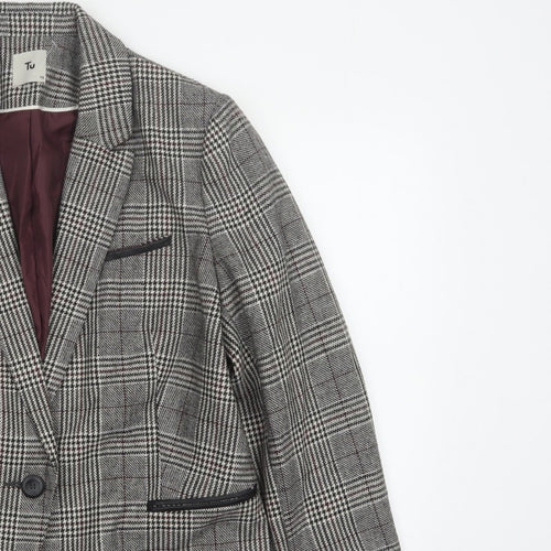 Tu Women’s Grey Check Blazer Size 18 Lined Single-Breasted Jacket