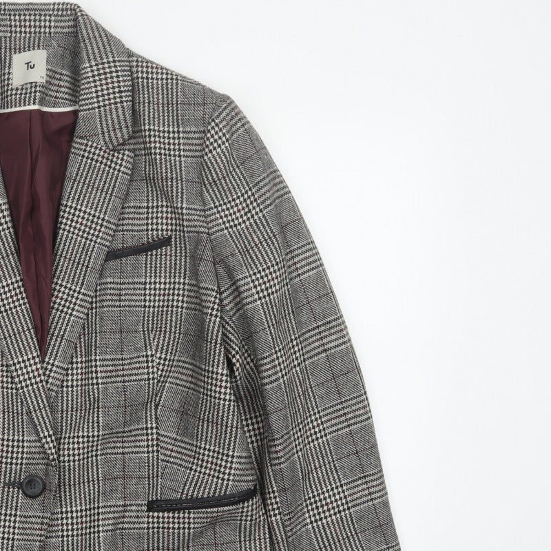 Tu Women’s Grey Check Blazer Size 18 Lined Single-Breasted Jacket