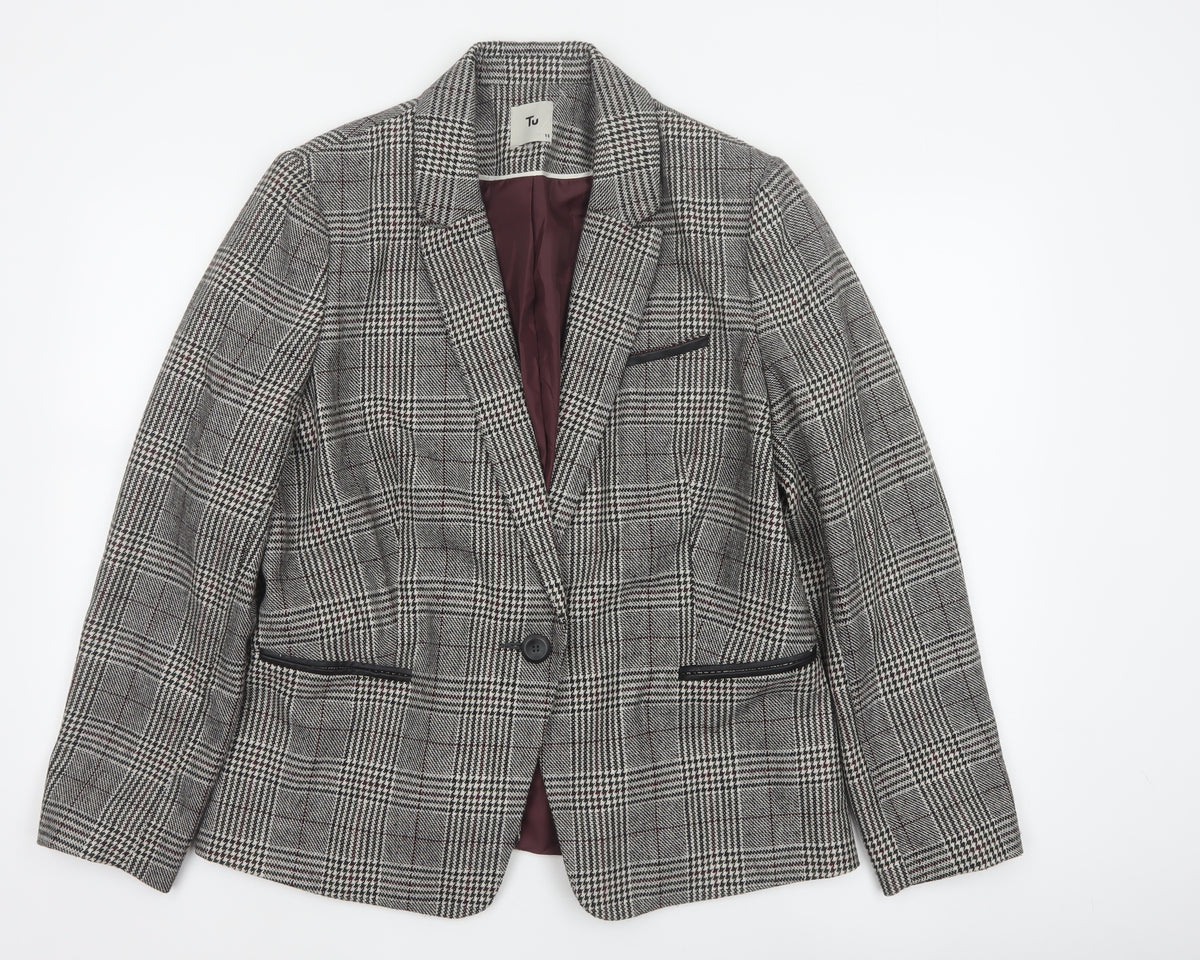 Tu Women’s Grey Check Blazer Size 18 Lined Single-Breasted Jacket