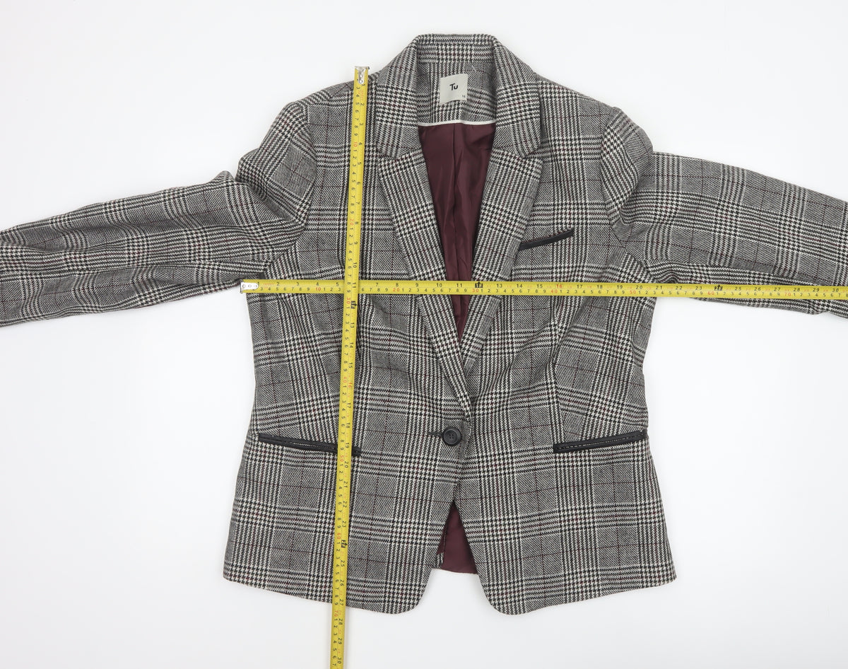 Tu Women’s Grey Check Blazer Size 18 Lined Single-Breasted Jacket