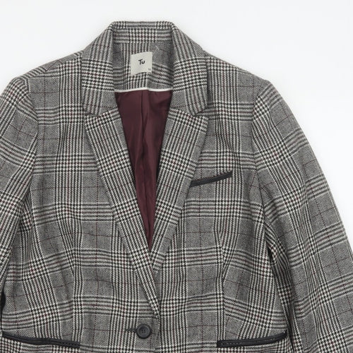 Tu Women’s Grey Check Blazer Size 18 Lined Single-Breasted Jacket