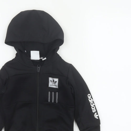 adidas Unisex Baby Black 9-12 Months Hooded Full Zip Track Jacket