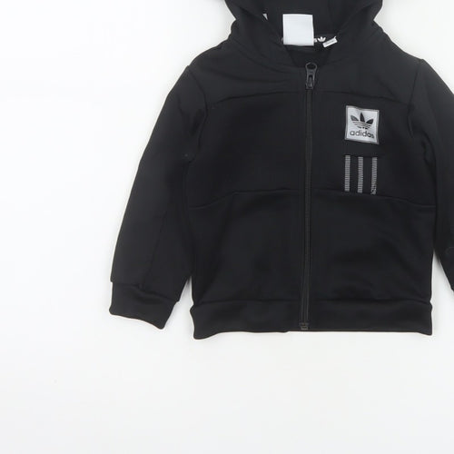 adidas Unisex Baby Black 9-12 Months Hooded Full Zip Track Jacket