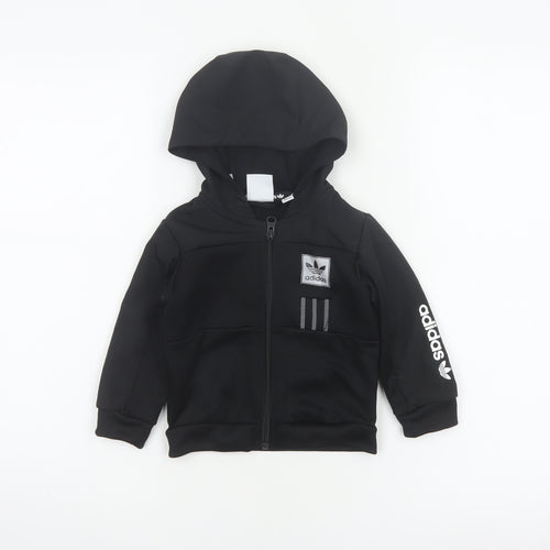 adidas Unisex Baby Black 9-12 Months Hooded Full Zip Track Jacket