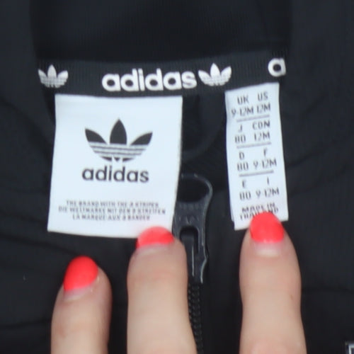 adidas Unisex Baby Black 9-12 Months Hooded Full Zip Track Jacket