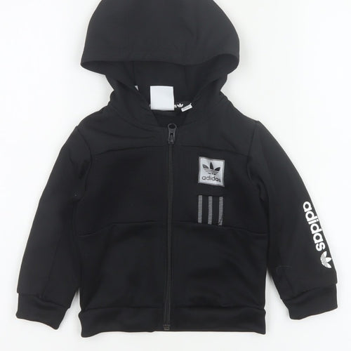 adidas Unisex Baby Black 9-12 Months Hooded Full Zip Track Jacket