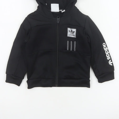 adidas Unisex Baby Black 9-12 Months Hooded Full Zip Track Jacket
