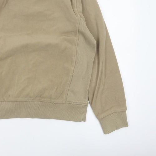Melka Men's Beige M Quarter Zip Fleece Sweatshirt High Neck Pockets