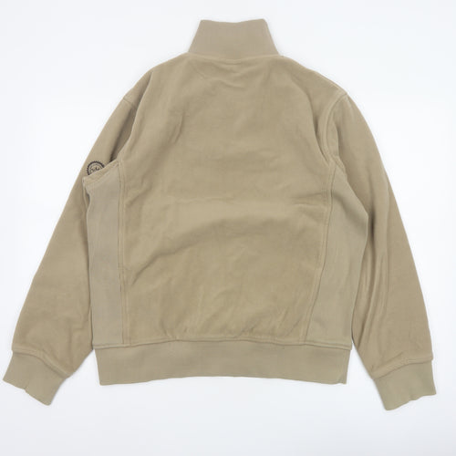 Melka Men's Beige M Quarter Zip Fleece Sweatshirt High Neck Pockets